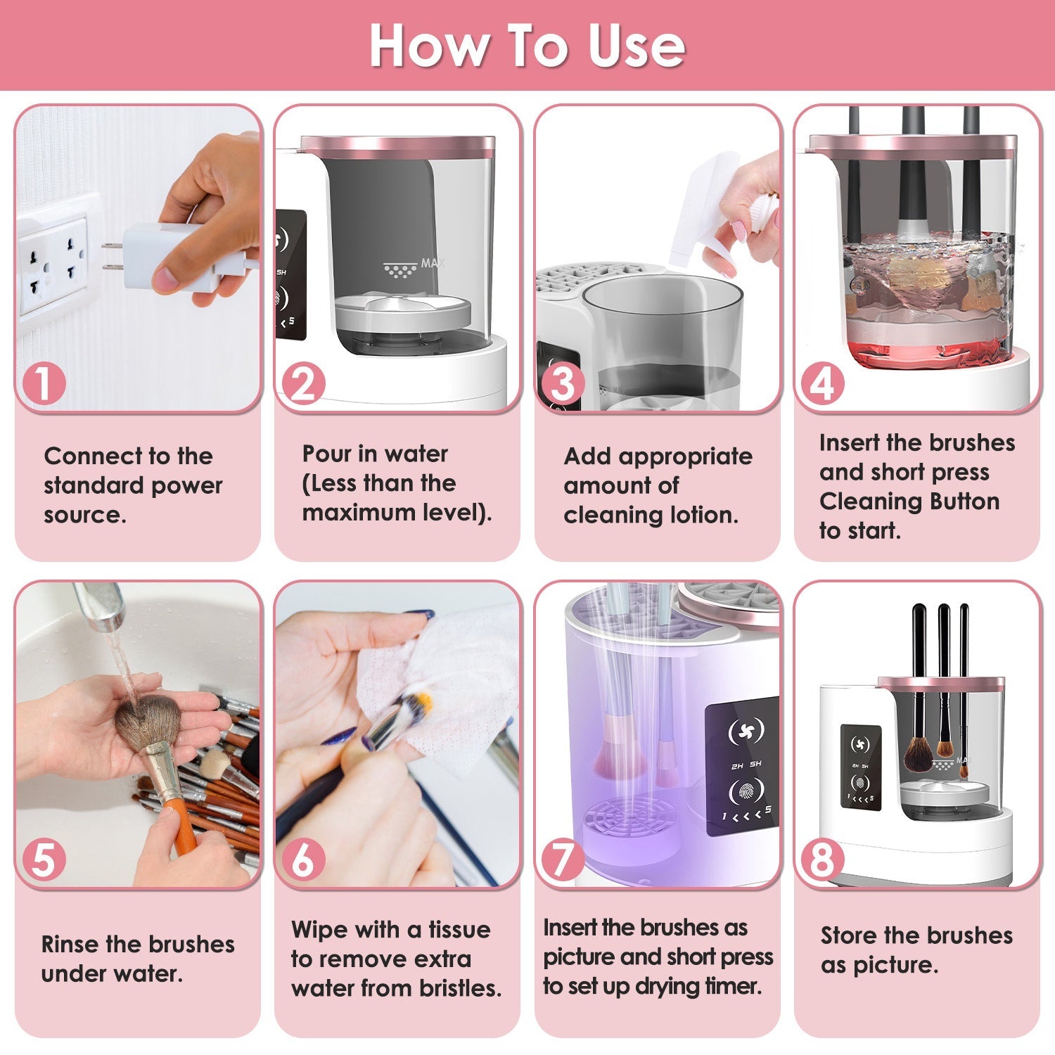4 In 1 Electric Makeup Brush Cleaner USB Powered Automatic Brush Blender Machine With Timer Digital Display Cleaning Drying UV Disinfection Brush Storage For All Types Of Brushes Valentines Day Gift - Beautybienetre.
