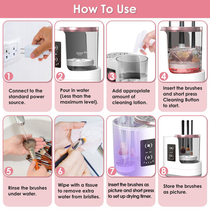 4 In 1 Electric Makeup Brush Cleaner USB Powered Automatic Brush Blender Machine With Timer Digital Display Cleaning Drying UV Disinfection Brush Storage For All Types Of Brushes Valentines Day Gift - Beautybienetre.