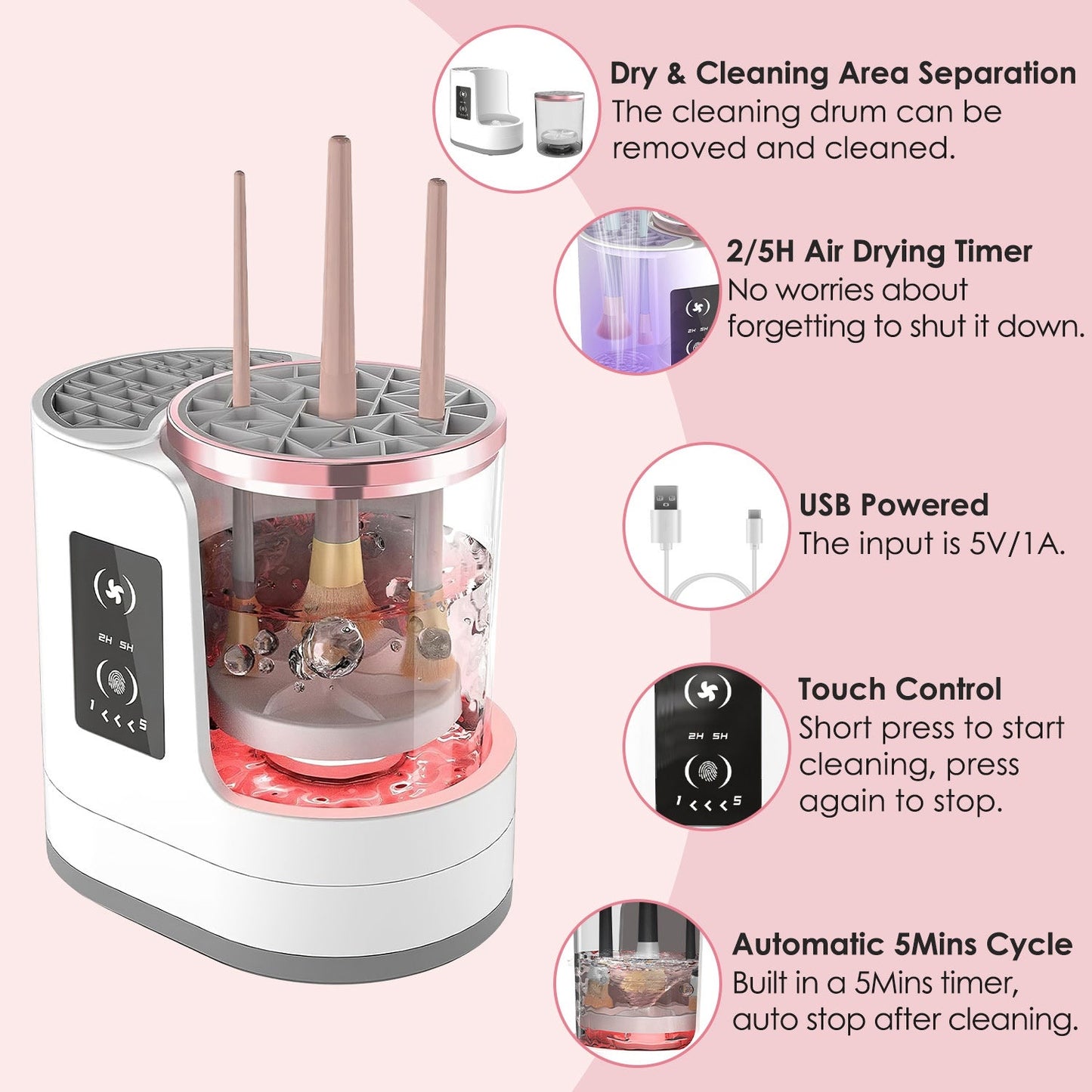4 In 1 Electric Makeup Brush Cleaner USB Powered Automatic Brush Blender Machine With Timer Digital Display Cleaning Drying UV Disinfection Brush Storage For All Types Of Brushes Valentines Day Gift - Beautybienetre.
