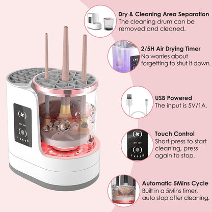 4 In 1 Electric Makeup Brush Cleaner USB Powered Automatic Brush Blender Machine With Timer Digital Display Cleaning Drying UV Disinfection Brush Storage For All Types Of Brushes Valentines Day Gift - Beautybienetre.