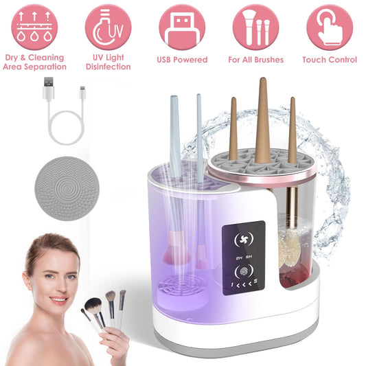 4 In 1 Electric Makeup Brush Cleaner USB Powered Automatic Brush Blender Machine With Timer Digital Display Cleaning Drying UV Disinfection Brush Storage For All Types Of Brushes Valentines Day Gift - Beautybienetre.
