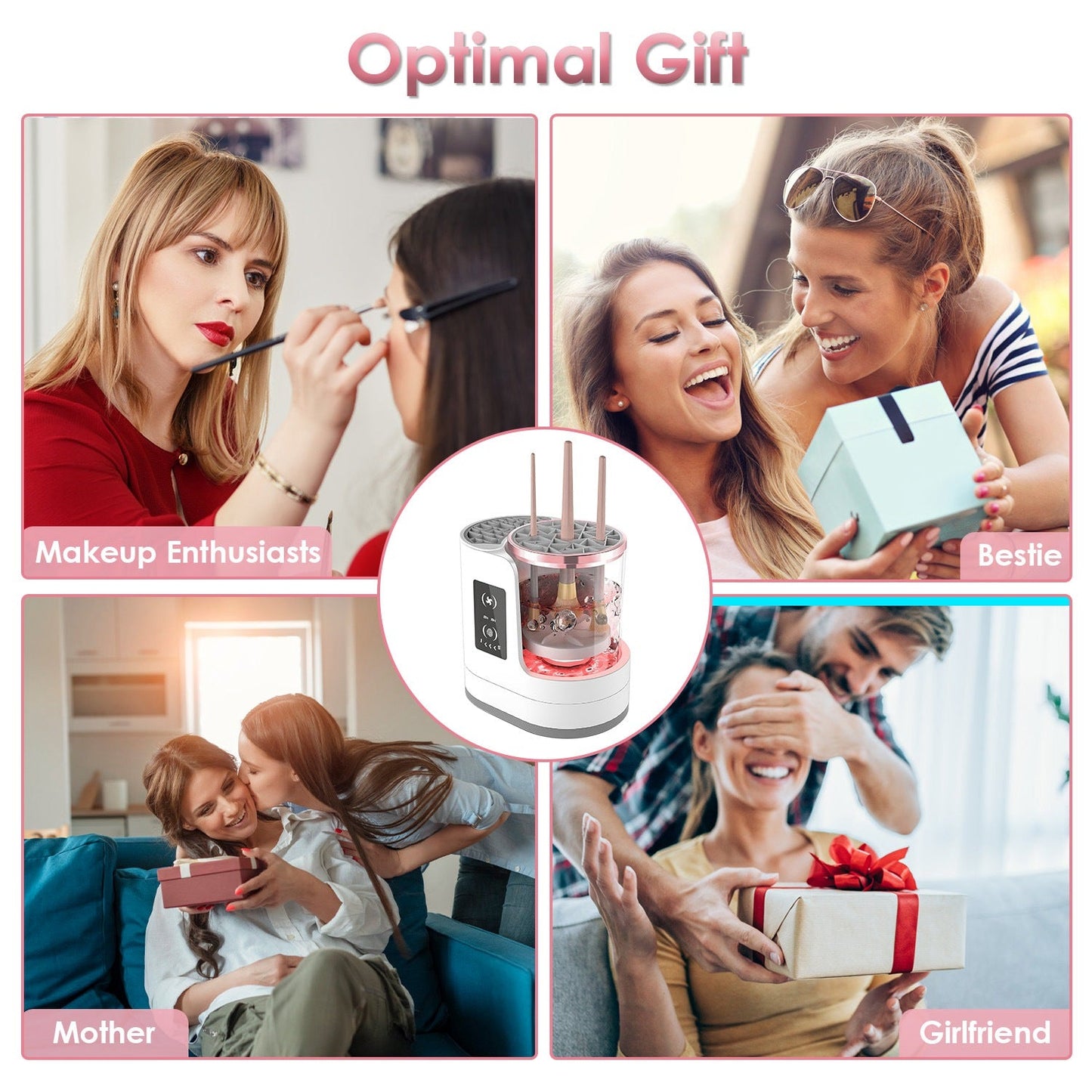4 In 1 Electric Makeup Brush Cleaner USB Powered Automatic Brush Blender Machine With Timer Digital Display Cleaning Drying UV Disinfection Brush Storage For All Types Of Brushes Valentines Day Gift - Beautybienetre.