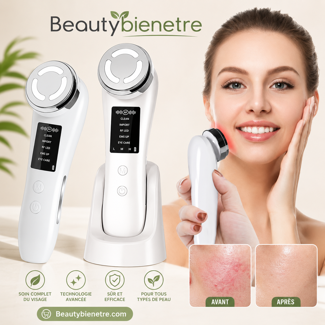 Masseur Facial RF & EMS — Lifting, Radiofréquence & Microcourant