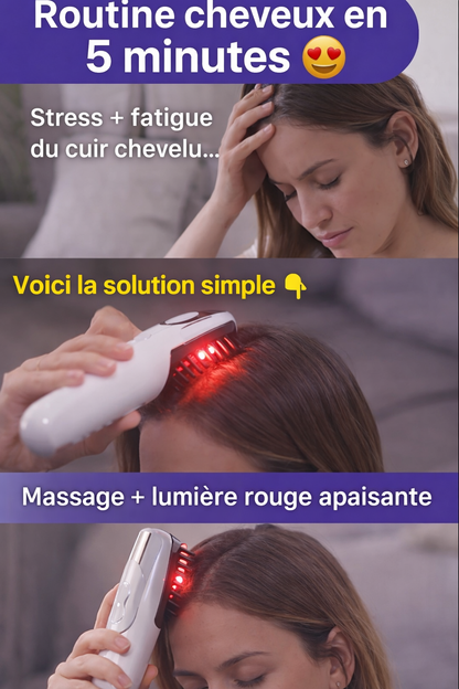 Peigne Électrique Cuir Chevelu – Massage Vibration & Lumière Rouge Portable