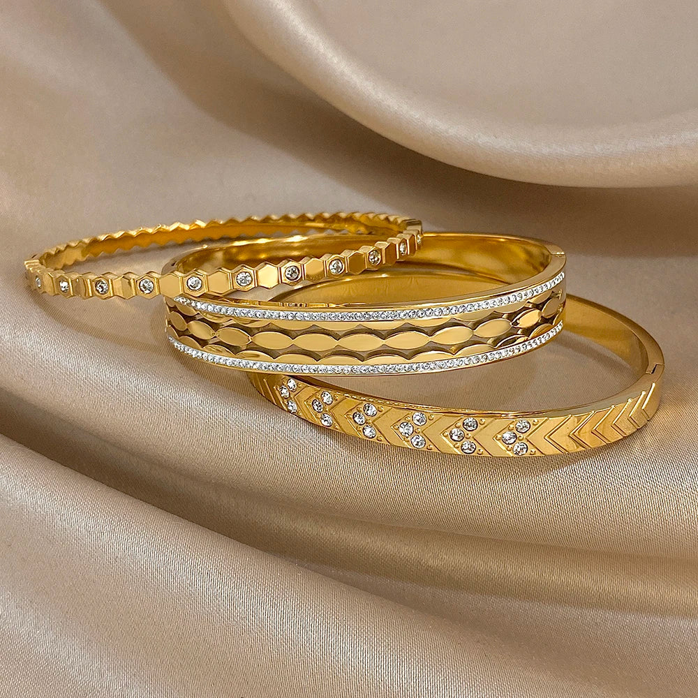 Bracelet manchette torsadé en Zircon incrusté brillant plaqué or 18 carats pour femmes, mode géométrique, étanche, breloques empilables, bijoux cadeaux