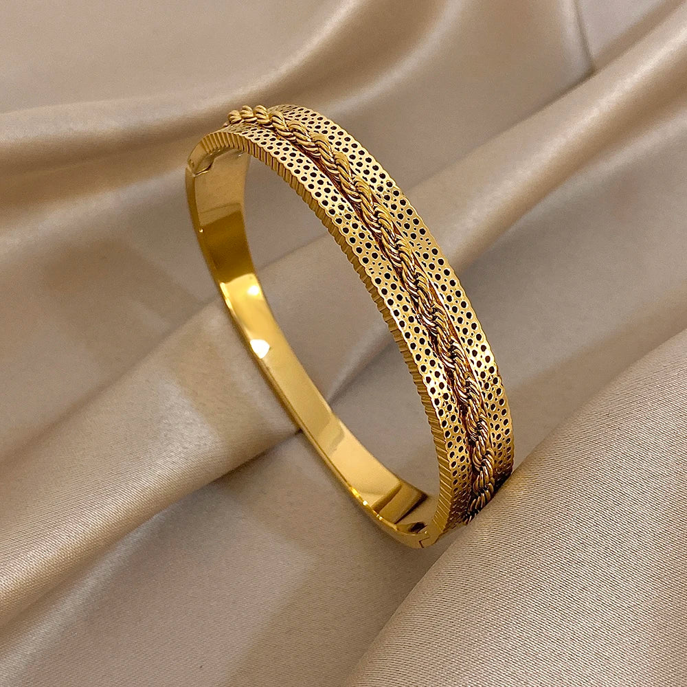 Bracelet manchette torsadé en Zircon incrusté brillant plaqué or 18 carats pour femmes, mode géométrique, étanche, breloques empilables, bijoux cadeaux