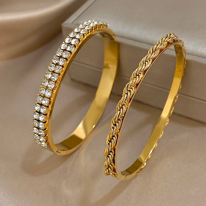 Bracelet manchette torsadé en Zircon incrusté brillant plaqué or 18 carats pour femmes, mode géométrique, étanche, breloques empilables, bijoux cadeaux