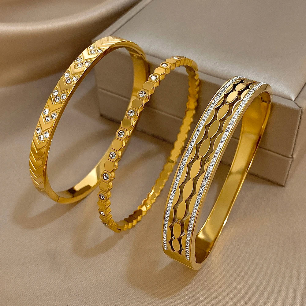 Bracelet manchette torsadé en Zircon incrusté brillant plaqué or 18 carats pour femmes, mode géométrique, étanche, breloques empilables, bijoux cadeaux