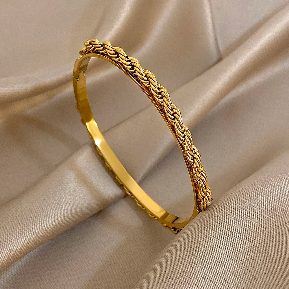 Bracelet manchette torsadé en Zircon incrusté brillant plaqué or 18 carats pour femmes, mode géométrique, étanche, breloques empilables, bijoux cadeaux