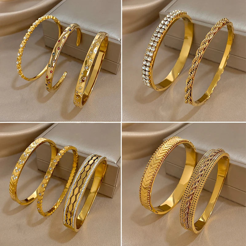 Bracelet manchette torsadé en Zircon incrusté brillant plaqué or 18 carats pour femmes, mode géométrique, étanche, breloques empilables, bijoux cadeaux