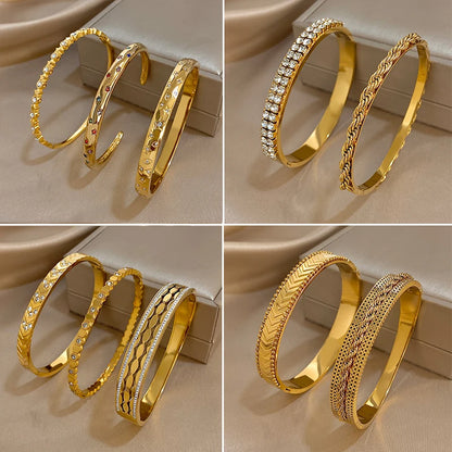 Bracelet manchette torsadé en Zircon incrusté brillant plaqué or 18 carats pour femmes, mode géométrique, étanche, breloques empilables, bijoux cadeaux