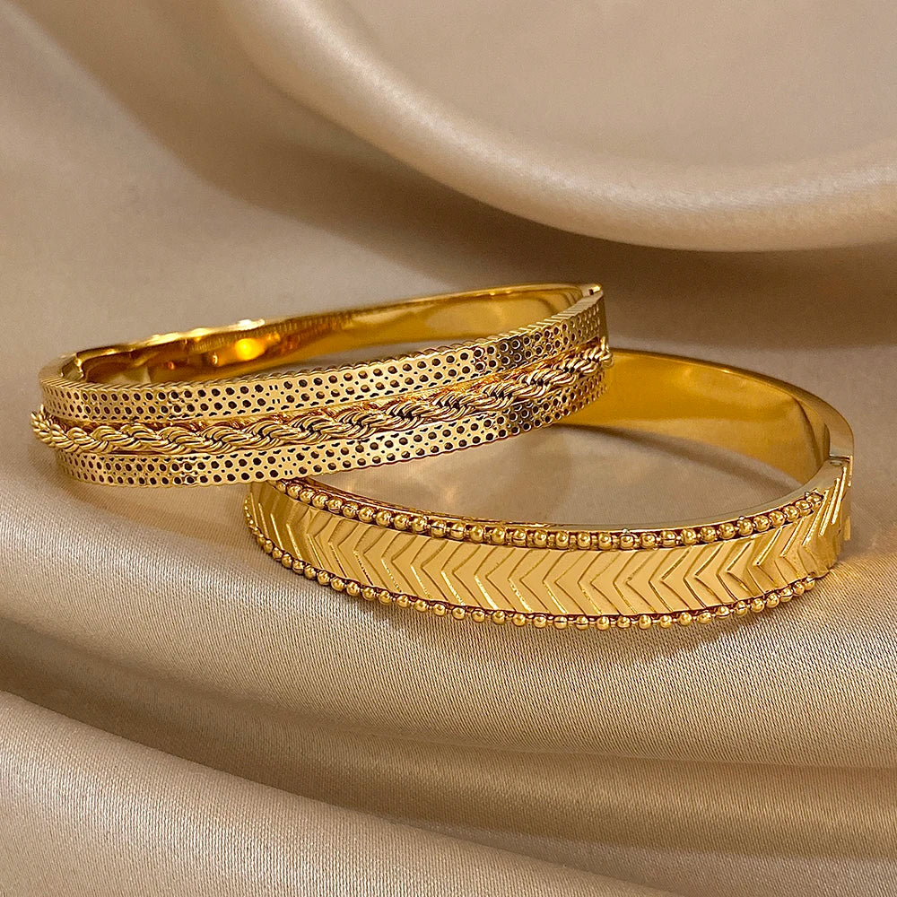 Bracelet manchette torsadé en Zircon incrusté brillant plaqué or 18 carats pour femmes, mode géométrique, étanche, breloques empilables, bijoux cadeaux