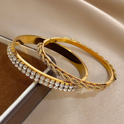 Bracelet manchette torsadé en Zircon incrusté brillant plaqué or 18 carats pour femmes, mode géométrique, étanche, breloques empilables, bijoux cadeaux