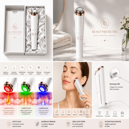 Appareil multifonctionnel de beauté du visage à microcourant, masseur de visage et de cou à lumière LED 3 couleurs pour le rajeunissement de la peau, Lifting et raffermissement - Beautybienetre.
