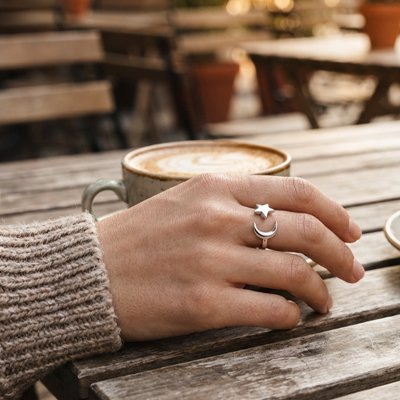 Bague Anti - Stress Fidget Lune & Étoile | Élément Mobile Rotatif Gestion Anxiété Discrète - Beautybienetre.