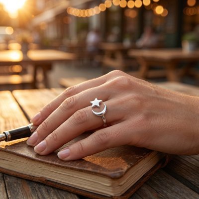 Bague Anti - Stress Fidget Lune & Étoile | Élément Mobile Rotatif Gestion Anxiété Discrète - Beautybienetre.