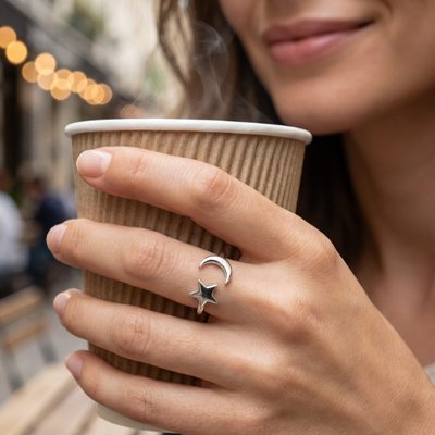 Bague Anti - Stress Fidget Lune & Étoile | Élément Mobile Rotatif Gestion Anxiété Discrète - Beautybienetre.
