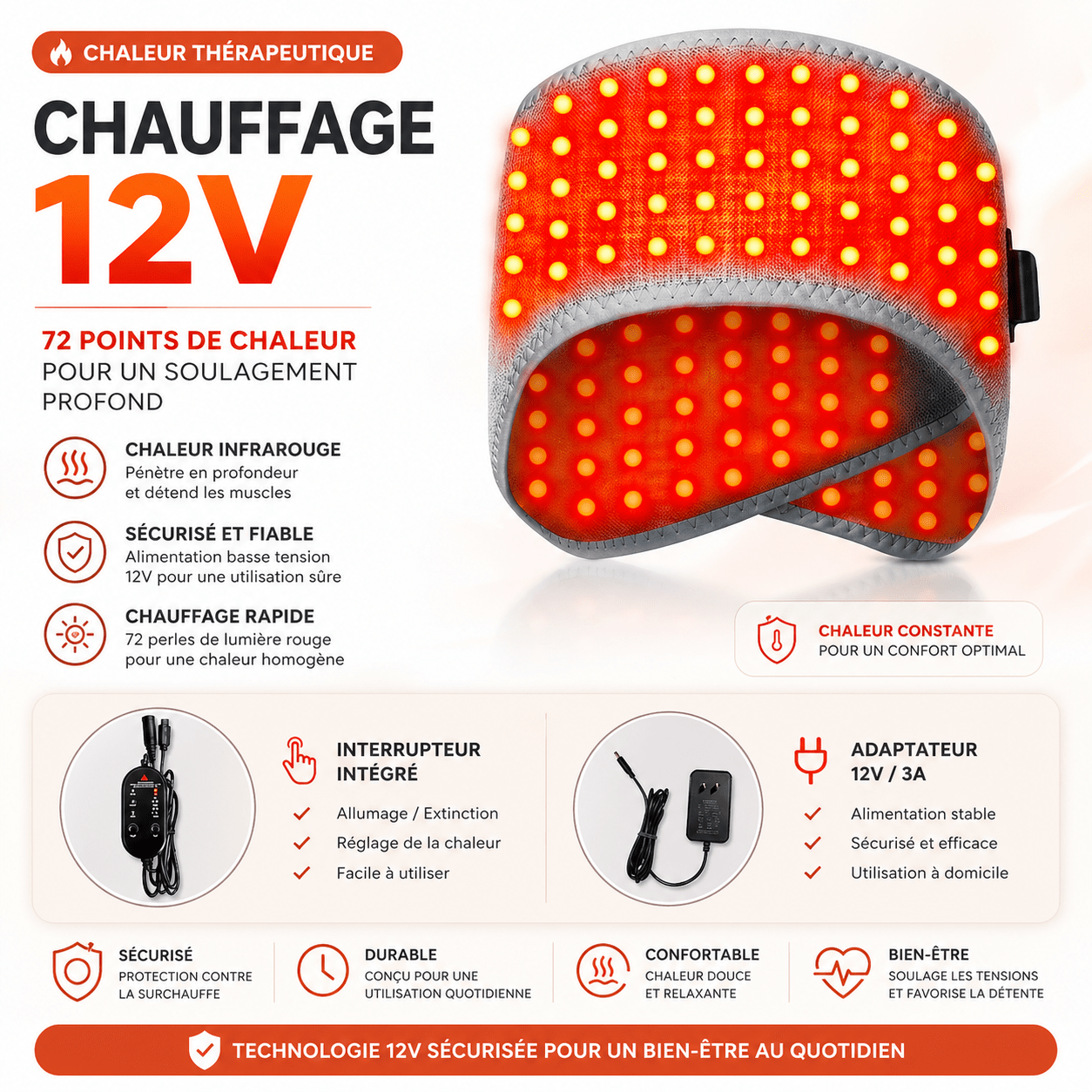 Bandeau Chauffant Masseur de Tête — 3 Modes Chaleur & Vibration, Soulagement Migraine - Beautybienetre.