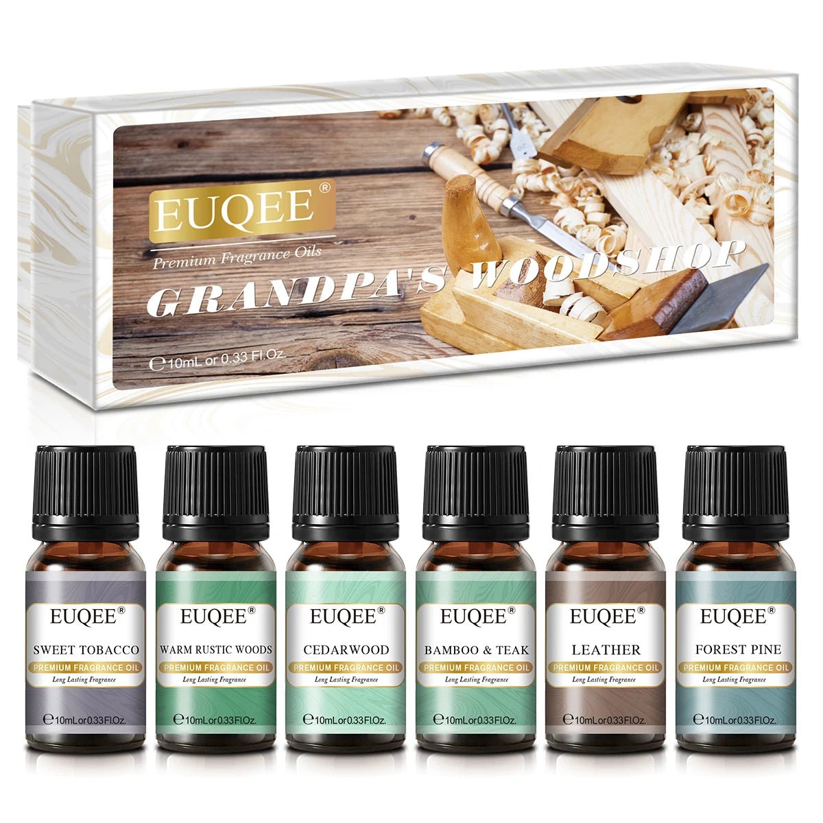 Coffret Cadeau EUQEE 6 Huiles Aromatiques 10ml — Diffuseur & Bougies - Beautybienetre.