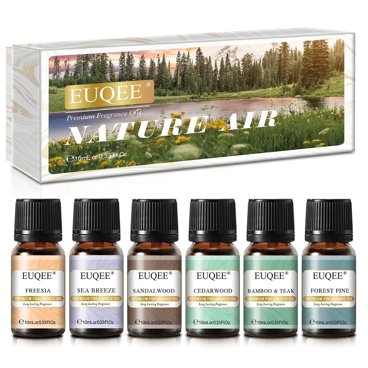 Coffret Cadeau EUQEE 6 Huiles Aromatiques 10ml — Diffuseur & Bougies - Beautybienetre.