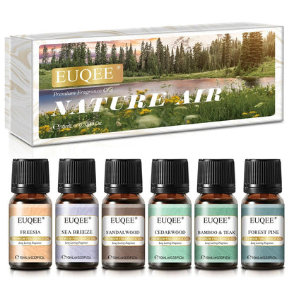 Coffret Cadeau EUQEE 6 Huiles Aromatiques 10ml — Diffuseur & Bougies - Beautybienetre.