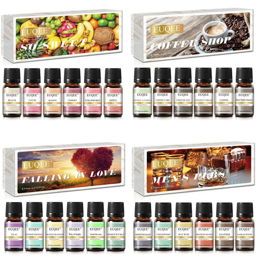 Coffret Cadeau EUQEE 6 Huiles Aromatiques 10ml — Diffuseur & Bougies - Beautybienetre.