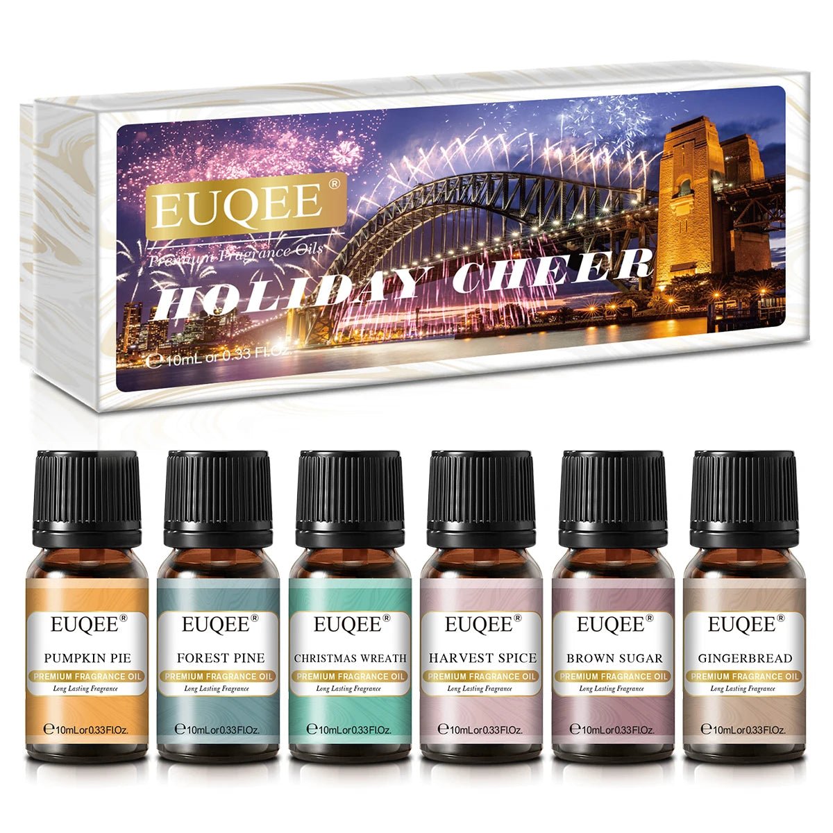 Coffret Cadeau EUQEE 6 Huiles Aromatiques 10ml — Diffuseur & Bougies - Beautybienetre.