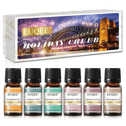 Coffret Cadeau EUQEE 6 Huiles Aromatiques 10ml — Diffuseur & Bougies - Beautybienetre.