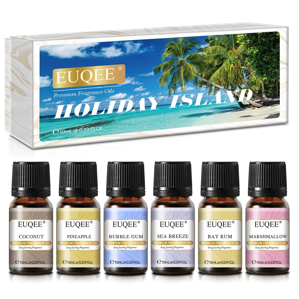 Coffret Cadeau EUQEE 6 Huiles Aromatiques 10ml — Diffuseur & Bougies - Beautybienetre.