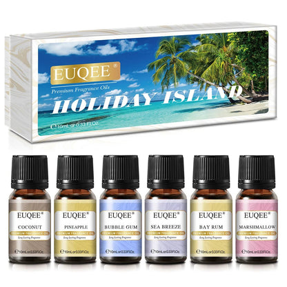 Coffret Cadeau EUQEE 6 Huiles Aromatiques 10ml — Diffuseur & Bougies - Beautybienetre.