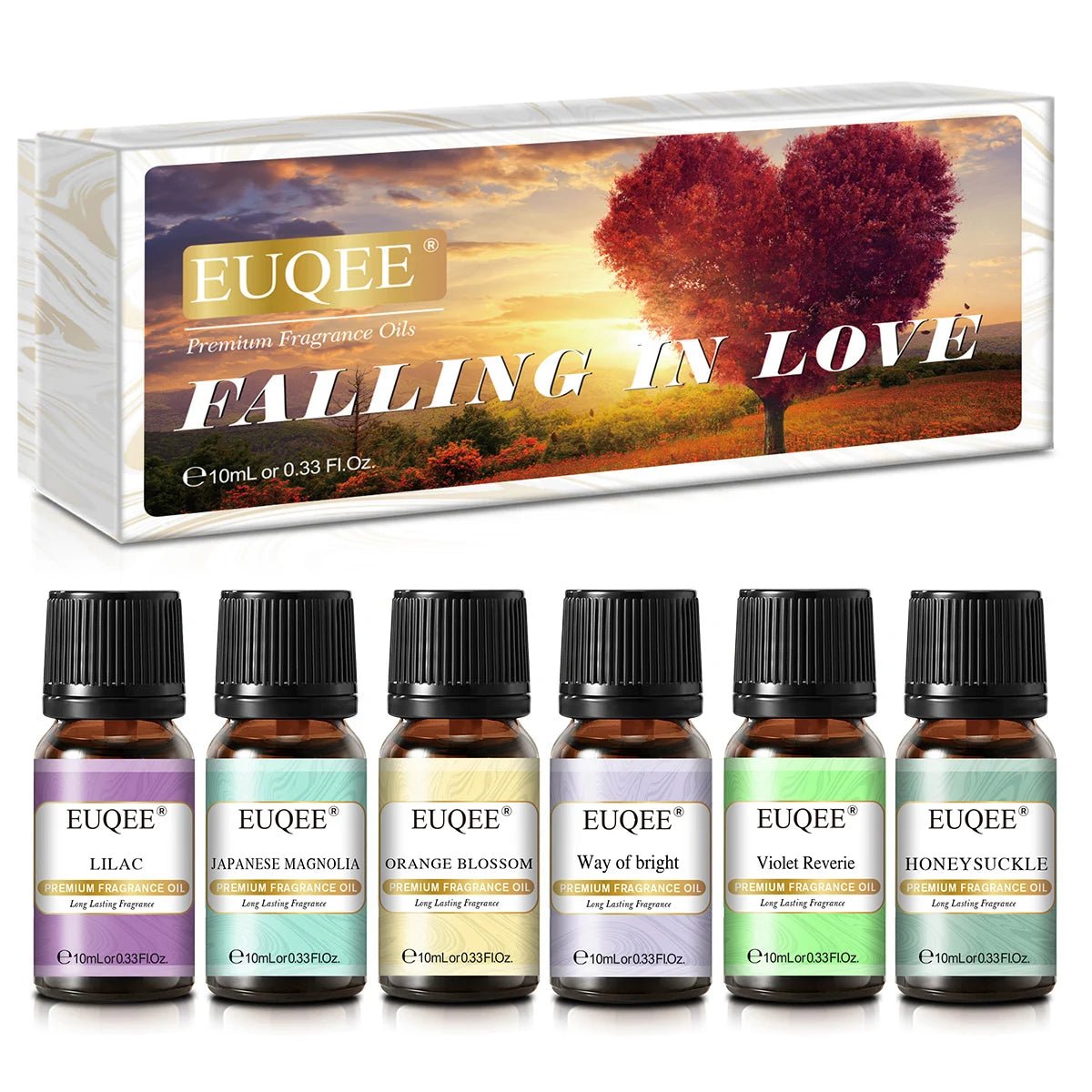 Coffret Cadeau EUQEE 6 Huiles Aromatiques 10ml — Diffuseur & Bougies - Beautybienetre.