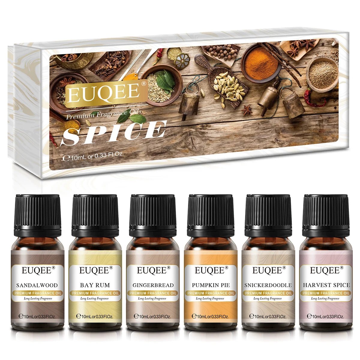 Coffret Cadeau EUQEE 6 Huiles Aromatiques 10ml — Diffuseur & Bougies - Beautybienetre.