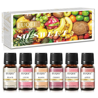 Coffret Cadeau EUQEE 6 Huiles Aromatiques 10ml — Diffuseur & Bougies - Beautybienetre.