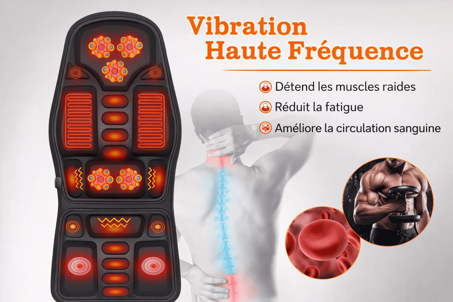 Coussin de Massage Électrique Cervical et Dorsal 8 Modes | Soulagement Ciblé et Relaxation - Beautybienetre.