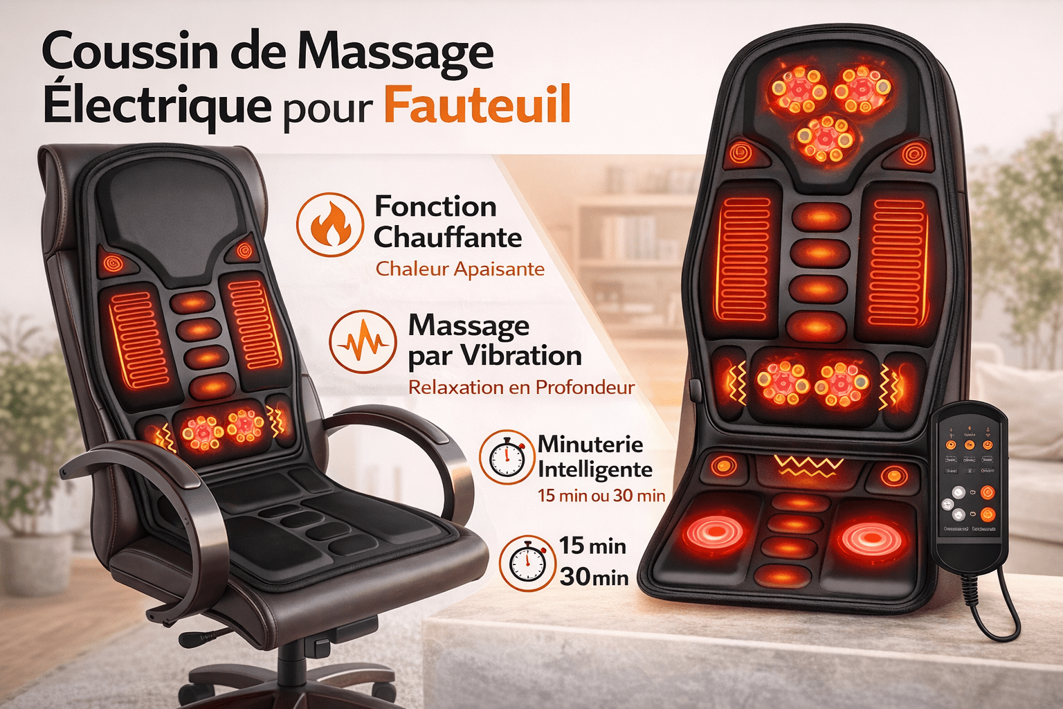 Coussin de Massage Électrique Cervical et Dorsal 8 Modes | Soulagement Ciblé et Relaxation - Beautybienetre.