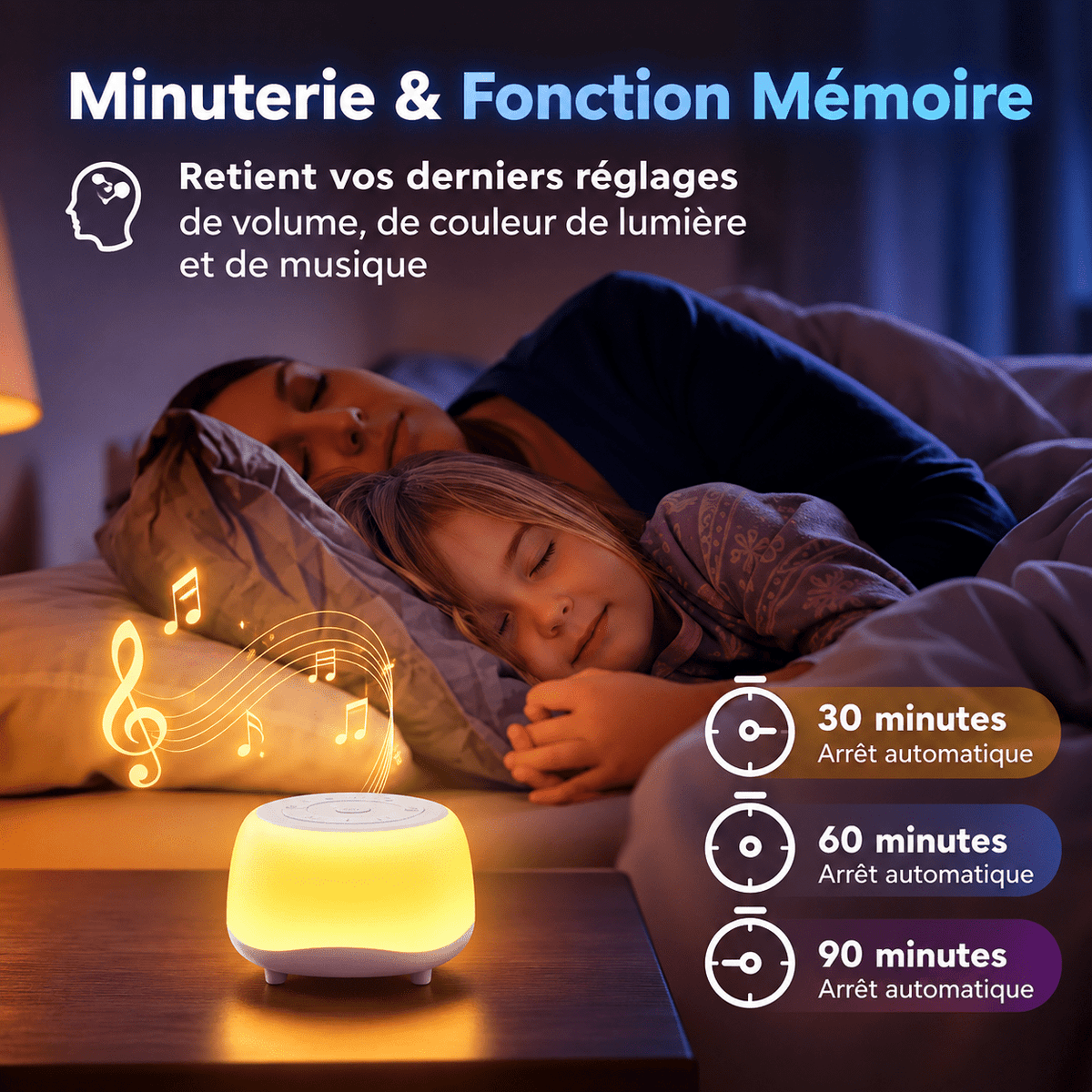 Machine à bruit blanc & veilleuse – 34 sons relaxants - Beautybienetre.