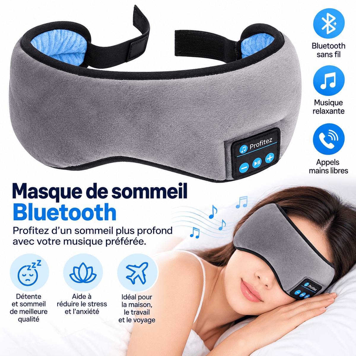 Masque de sommeil Bluetooth avec écouteurs intégrés - Beautybienetre.