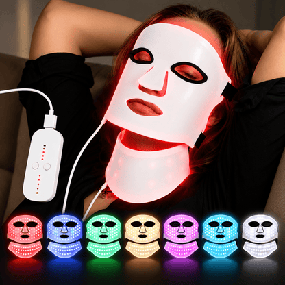 Masque LED de luminothérapie pour le visage, 7 couleurs, en silicone, avec protection des yeux - Beautybienetre.