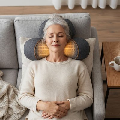 Masseur Cervical Chauffant Papillon Ergonomique 3 Modes | Massage, Traction & Chaleur pour Lit/Canapé - Beautybienetre.