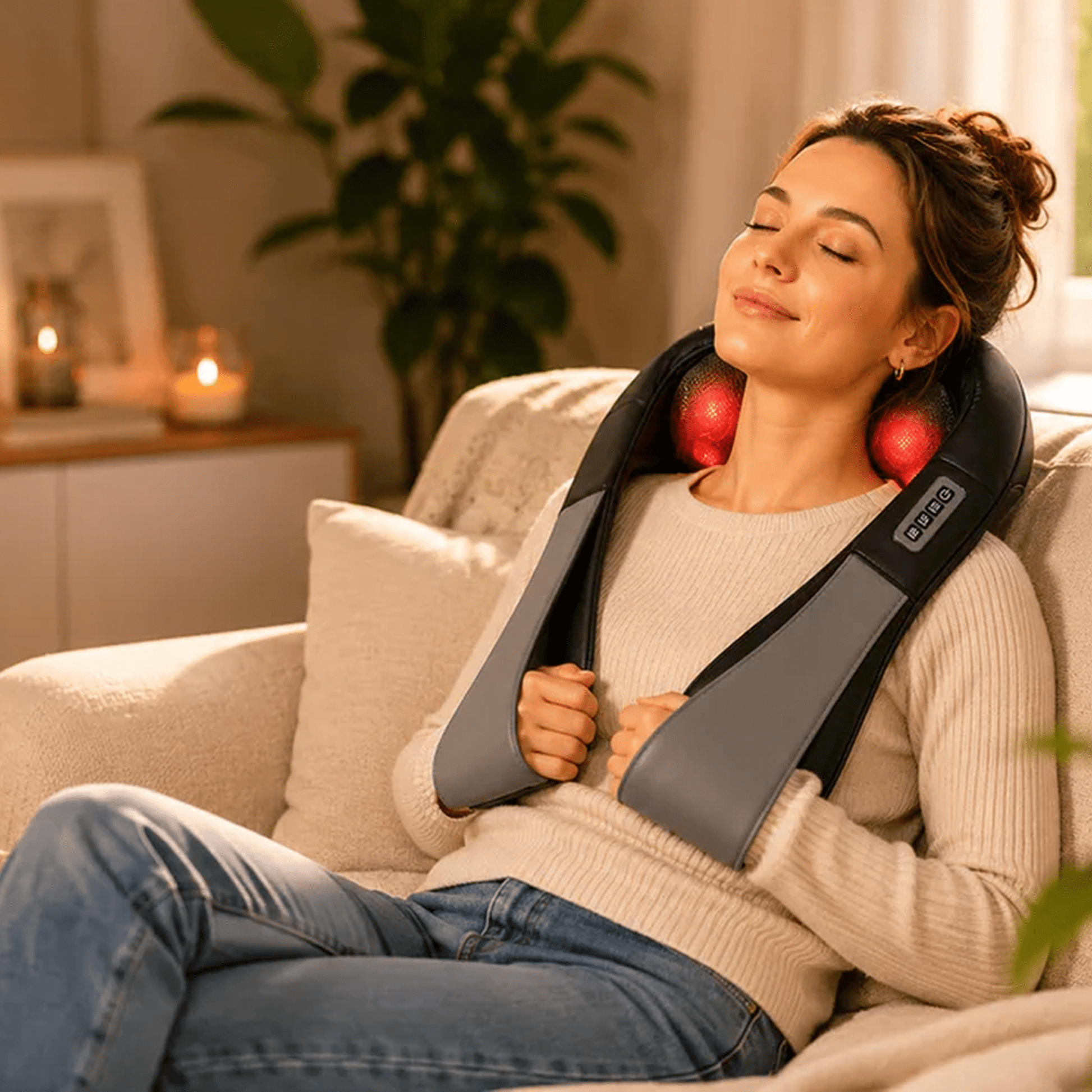 Masseur Cervical Shiatsu Chauffant Infrarouge | Rechargeable USB & Sangles Ajustables - Beautybienetre.