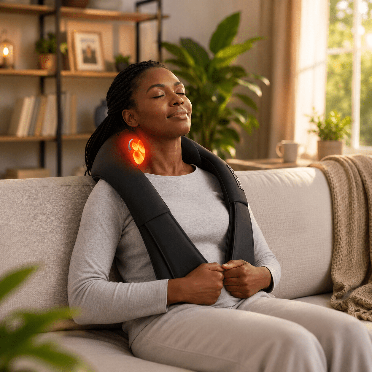 Masseur Cervical Shiatsu Chauffant Infrarouge | Rechargeable USB & Sangles Ajustables - Beautybienetre.
