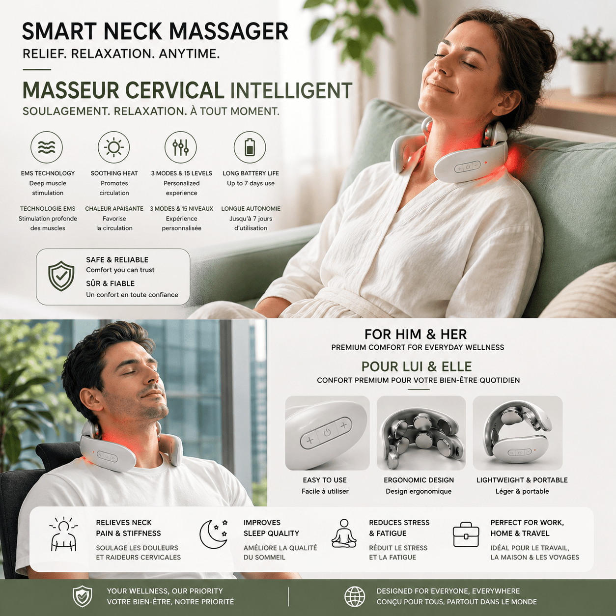 Masseur cervical TENS chauffant - Beautybienetre.