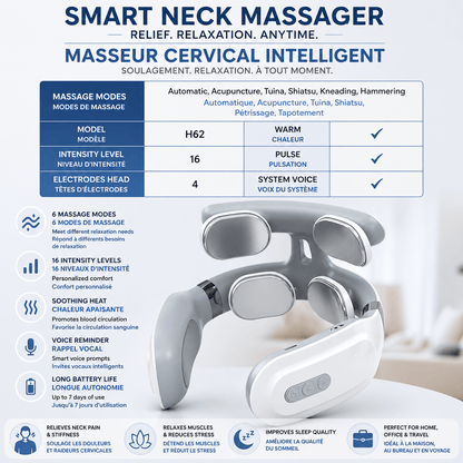Masseur Cervical TENS – Stimulation EMS & Chauffage, Sans Fil - Beautybienetre.