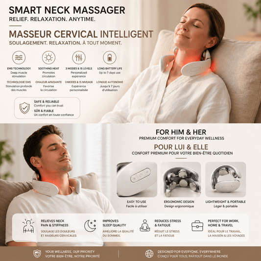 Masseur Cervical TENS – Stimulation EMS & Chauffage, Sans Fil - Beautybienetre.