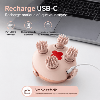 Masseur de tête de Massage de tête, Instrument anti - Stress du cuir chevelu avec 8 têtes de Massage en Silicone, outil de Massage de fatigue de tête Rechargeable - Beautybienetre.