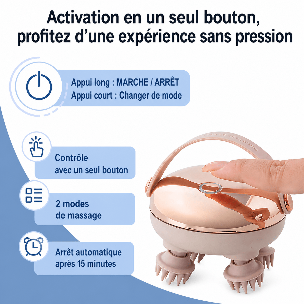 Masseur de tête de Massage de tête, Instrument anti - Stress du cuir chevelu avec 8 têtes de Massage en Silicone, outil de Massage de fatigue de tête Rechargeable - Beautybienetre.
