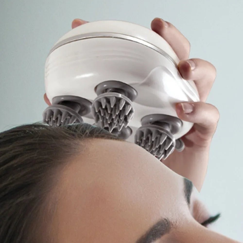 Masseur de Tête Électrique Rechargeable — 4 Têtes Rotatives, Massage du Cuir Chevelu - Beautybienetre.