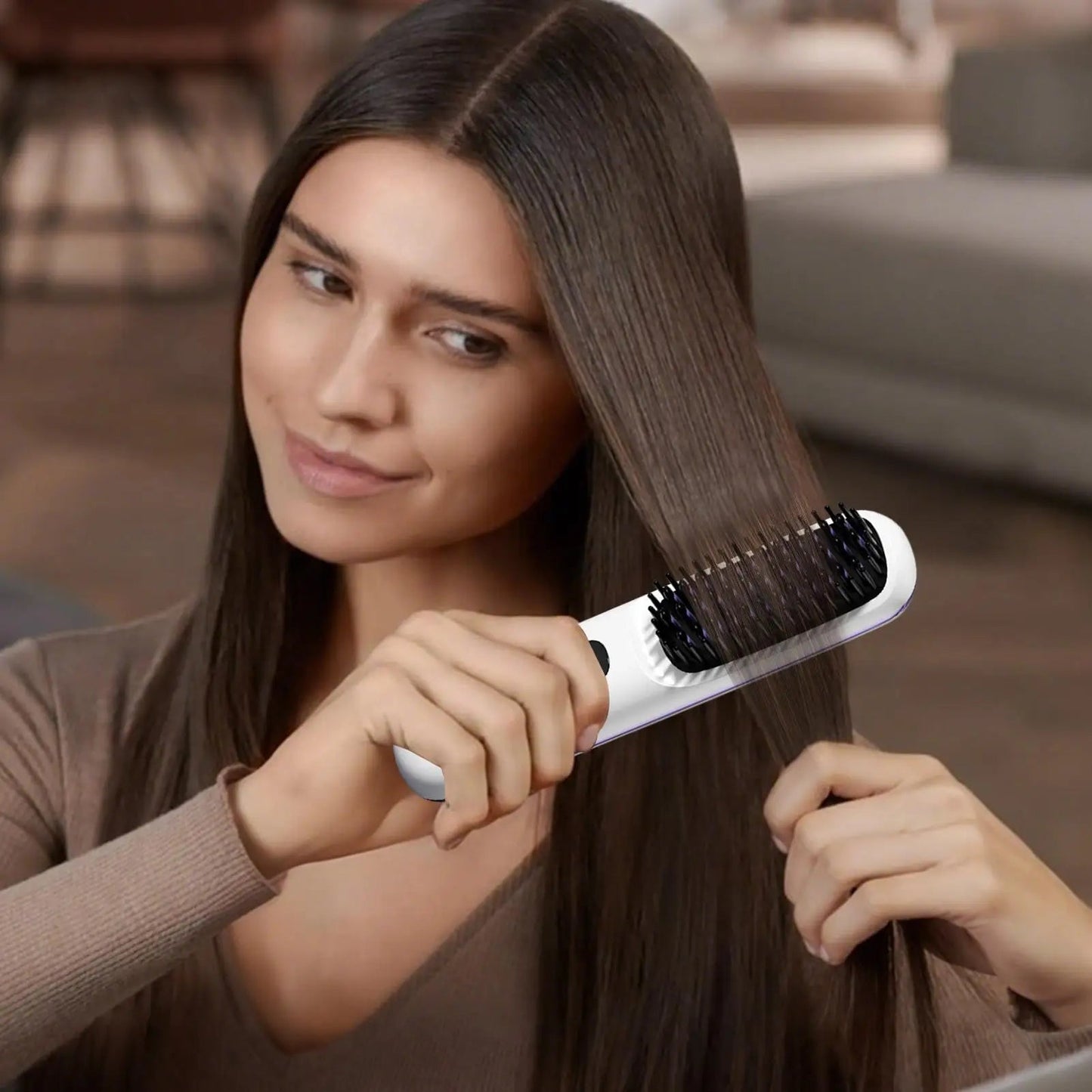 Peigne chauffant électrique pour lisser les cheveux, brosse lissante rechargeable par USB, sans fil, portable, outil de coiffage à ions négatifs - Beautybienetre.