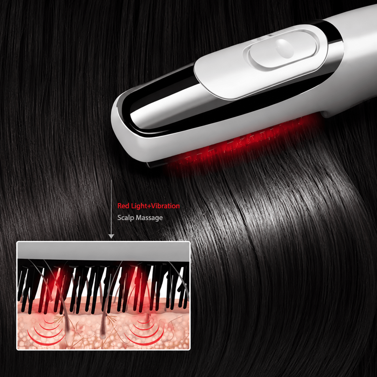 Peigne Électrique Cuir Chevelu – Massage Vibration & Lumière Rouge Portable - Beautybienetre.