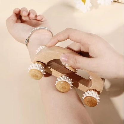 Rouleau de Massage en Bois à 3 Roues | Récupération Pro - Beautybienetre.